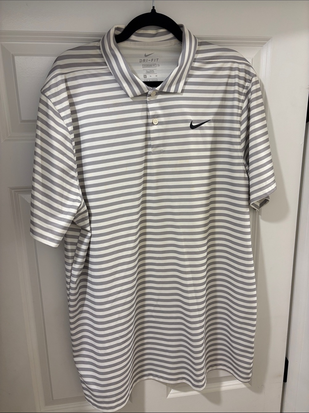 Nike Gray & White Striped Dri-FIT Polo